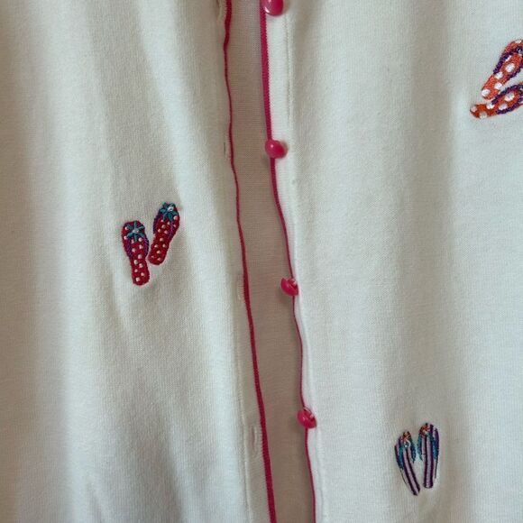 XL Christopher & Banks cardigan sweater white tropical theme long sleeve - Picture 4 of 6